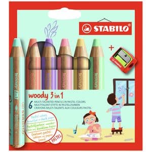 Picture 1 of Kleurpotloden STABILO 880 woody slijper pastel assorti 6 stuks