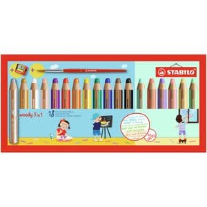 Picture 1 of Kleurpotloden STABILO 880 woody 3 in 1 slijper-penseel assorti 18st