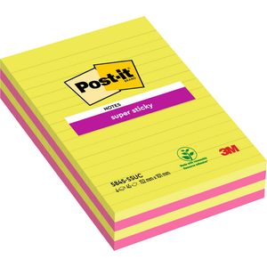 Picture 1 of Memoblok 3M Post-it 584 127x203mm Super Sticky lijn assorti kleur 4 stuks