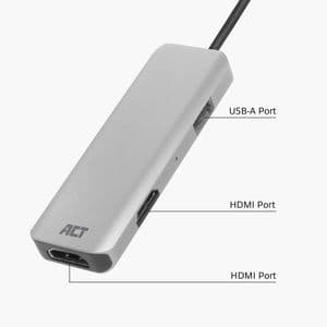 Picture 3 of Adapter ACT USB-C 4K multiport voor 2 HDMI monitoren