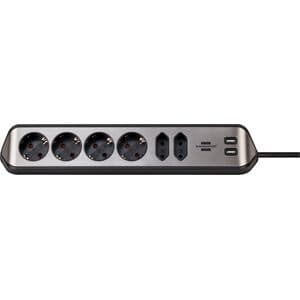Picture 1 of Stekkerdoos Brennenstuhl bureau Estilo 6vdig incl 2 USB 2m zw/zilver