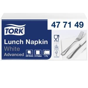 Picture 1 of Lunchservet Tork Advanced 1/4 vouw 2-laags 328x325mm 200 vel wit 477149