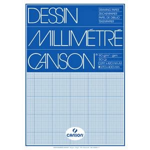 Picture 1 of Millimeterpapier Canson lichtblauw bedrukt 50vel 72gr A3 wit