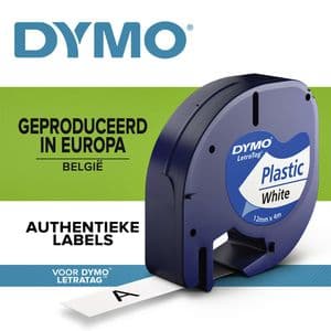 Picture 1 of Labeltape Dymo LetraTag plastic 12mm zwart op wit