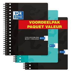 Picture 1 of Collegeblok Oxford School A5+ lijn 17-gaats 160 pagina's 80gr voordeelpak assorti 3 stuks