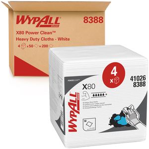 Picture 1 of Poetsdoek WypAll X80 PowerClean 305x317mm 4x50vel wit 8388