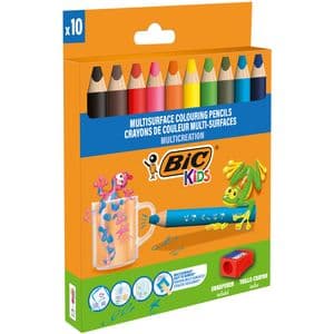 Picture 2 of Kleurpotloden BicKids Multi Surface + puntenslijper assorti 10 stuks