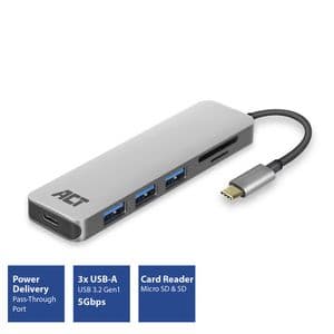 Picture 2 of Hub ACT USB-C 3.0, 3x USB-A cardreader PD p-through