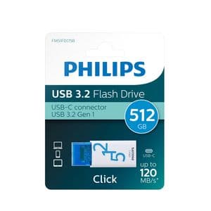 Picture 1 of USB stick 3.2 Philips Click USB-C 512GB blauw