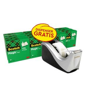 Picture 1 of Plakband Scotch Magic 819 19mmx33m mat + plakbandhouder zilver 16 rollen