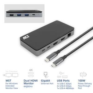 Picture 2 of Dockingstation ACT USB-C 4K MST voor 2 HDMI monitoren