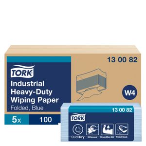 Picture 1 of Reinigingsdoek Tork W4 Premium Industrial Heavy-Duty gevouwen 3-laags 5x100 vel blauw 130082
