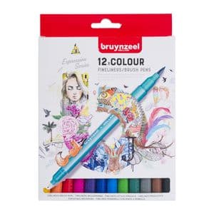 Picture 1 of Duotip Bruynzeel Expression fineliner en brushpen set à 12 kleuren