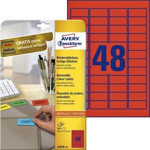 Picture 1 of Etiket Avery L6038-20 45.7x21.2mm rood 960 stuks