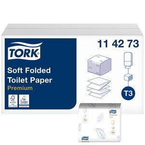 Picture 1 of Toiletpapier Tork T3 Premium gevouwen 2-laags 110x190mm wit 114273