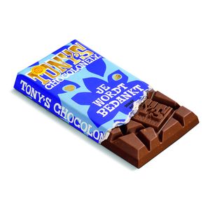 Picture 2 of Chocolade Tony's Chocolonely je wordt bedankt reep melk karamel biscuit 180gr