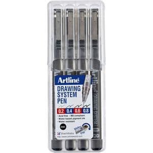 Picture 1 of Fineliner Artline technisch etui met 0.2-0.4-0.6-0.8mm zwart