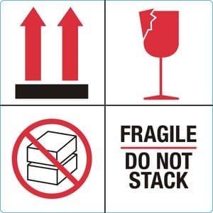 Picture 1 of Waarschuwingsetiket IEZZY fragile do not stack 100mmx100mm 1000 stuks