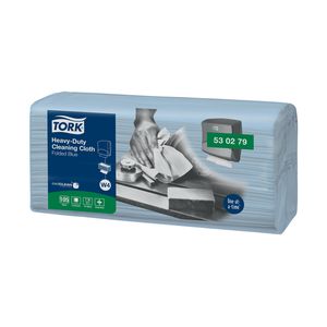 Picture 1 of Reinigingsdoek Tork W4 Premium Heavy-Duty gevouwen 1-laags 4x105 vel blauw 530279