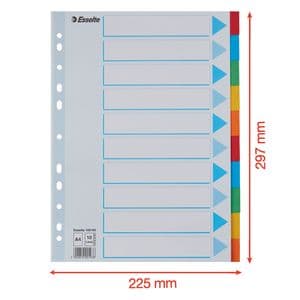 Picture 3 of Tabbladen Esselte Standaard A4 10-delig karton 11-rings met voorblad assorti