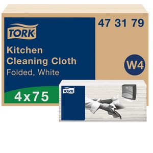 Picture 1 of Reinigingsdoek Tork W4 Premium gevouwen 1-laags 4x75 vel wit 473179