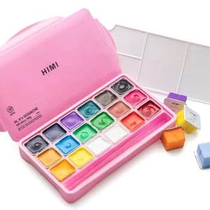 Picture 4 of Gouache HIMI 18 kleuren 30gr opbergbox roze