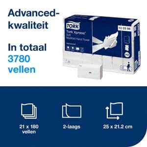 Picture 2 of Handdoek Tork H2 Xpress Advanced multifold 2-laags 212x255mm 21x180 vel wit 120398