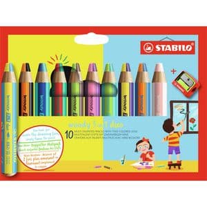 Picture 1 of Kleurpotloden STABILO 882 woody 3 in 1 duo inclusief puntenslijper assorti etui 10 à stuks