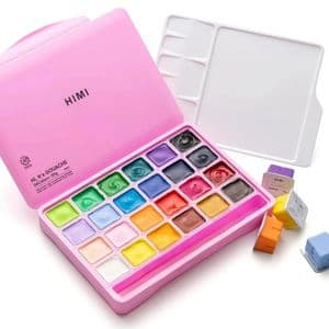 Picture 3 of Gouache HIMI 24 kleuren 30gr opbergbox roze