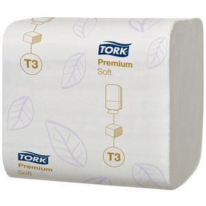 Picture 2 of Toiletpapier Tork T3 Premium gevouwen 2-laags 110x190mm wit 114273
