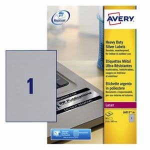 Picture 1 of Etiket Avery L6013-20 210x297mm zilver 20 stuks