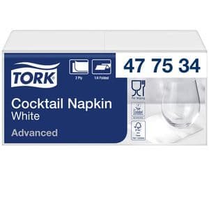 Picture 1 of Cocktailservet Tork Advanced 1/4 vouw 2-laags 238x238mm 200 vel wit 477534