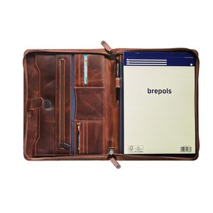 Picture 2 of Schrijfmap Maverick The Original A4 met rits inclusief schrijfblok leer bruin