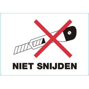 Picture 1 of Waarschuwingsetiket IEZZY niet snijden 105x74mm 500 stuks
