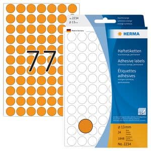 Picture 2 of Etiket HERMA 2234 rond 13mm fluor oranje 1848 stuks