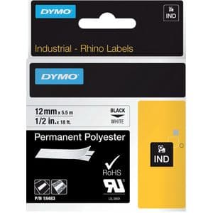 Picture 2 of Labeltape Dymo Rhino industrieel polyester 12mm zwart op wit