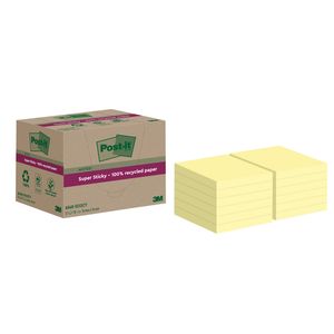 Picture 1 of Memoblok Post-it Super Sticky 654 RSS12CY recycled 76x76mm canary yellow 12 stuks