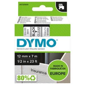 Picture 1 of Labeltape Dymo LabelManager D1 polyester 12mm zwart op transparant