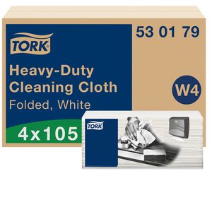 Picture 1 of Reinigingsdoek Tork W4 Premium Heavy-Duty gevouwen 1-laags 4x105 vel wit 530179