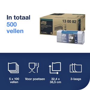 Picture 2 of Reinigingsdoek Tork W4 Premium Industrial Heavy-Duty gevouwen 3-laags 5x100 vel blauw 130082