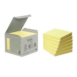 Picture 1 of Memoblok Post-it 654-1B 76x76mm recycled geel 6 stuks