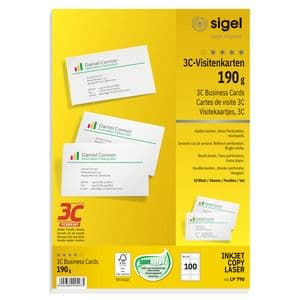 Picture 1 of Visitekaart Sigel 85x55mm blanco 190gr afgeronde hoeken wit 100 stuks