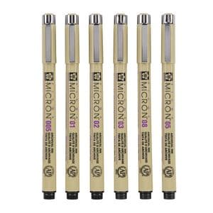 Picture 3 of Fineliner Sakura Pigma Micron set à 6 schrijfbreedtes zwart