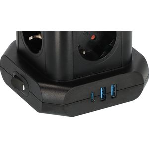 Picture 3 of Stekkerdoos Brennenstuhl toren 8 voudig met 2x USB A 1x USB C PD zwart
