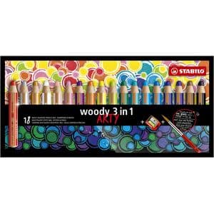 Picture 1 of Kleurpotloden STABILO 880 woody 3 in 1 Arty + slijper+penseel ass 18st
