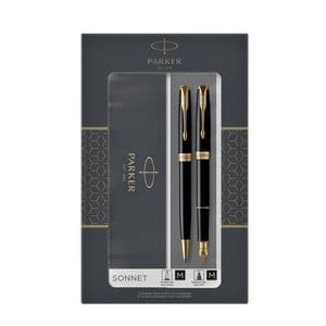 Picture 1 of Balpen en vulpen Parker Sonnet black lacquer GT medium 2 stuks