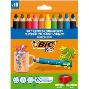 Picture 1 of Kleurpotloden BicKids Multi Surface + puntenslijper assorti 10 stuks