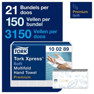 Picture 2 of Handdoek Tork H2 Xpress Premium multifold 2-laags 212x255mm 21x150 vel wit 100289