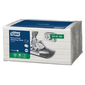 Picture 1 of Reinigingsdoek Tork W8 Premium Heavy-Duty 1-laags 45 vel wit 530150