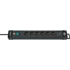 Picture 1 of Stekkerdoos Brennenstuhl Premium 6vdig incl 2 USB 3 meter zwart